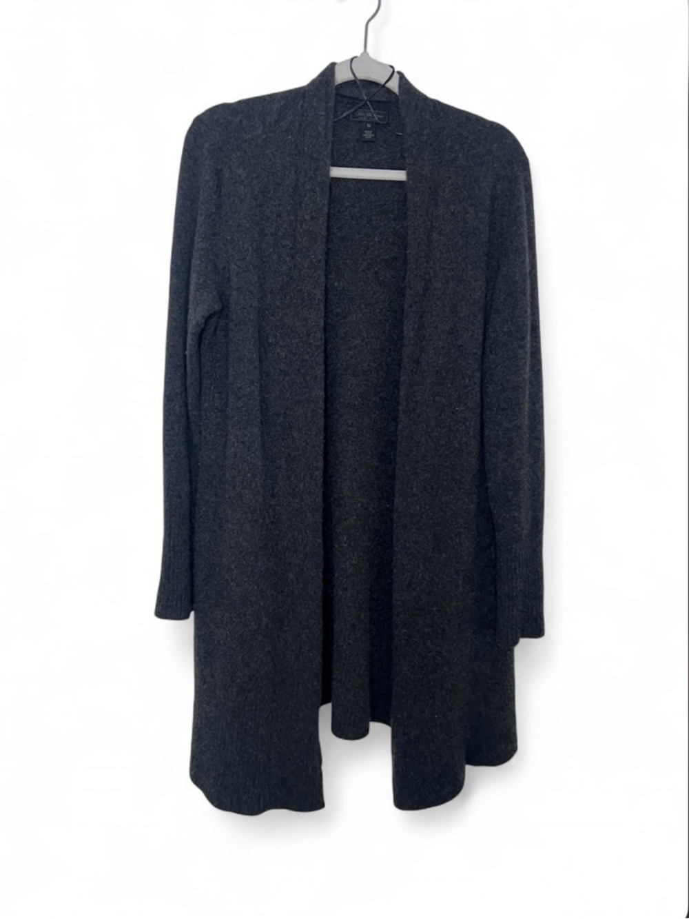 Saks Fifth Avenue 100% Cashmere Long Cardigan XL Gray Open Front
